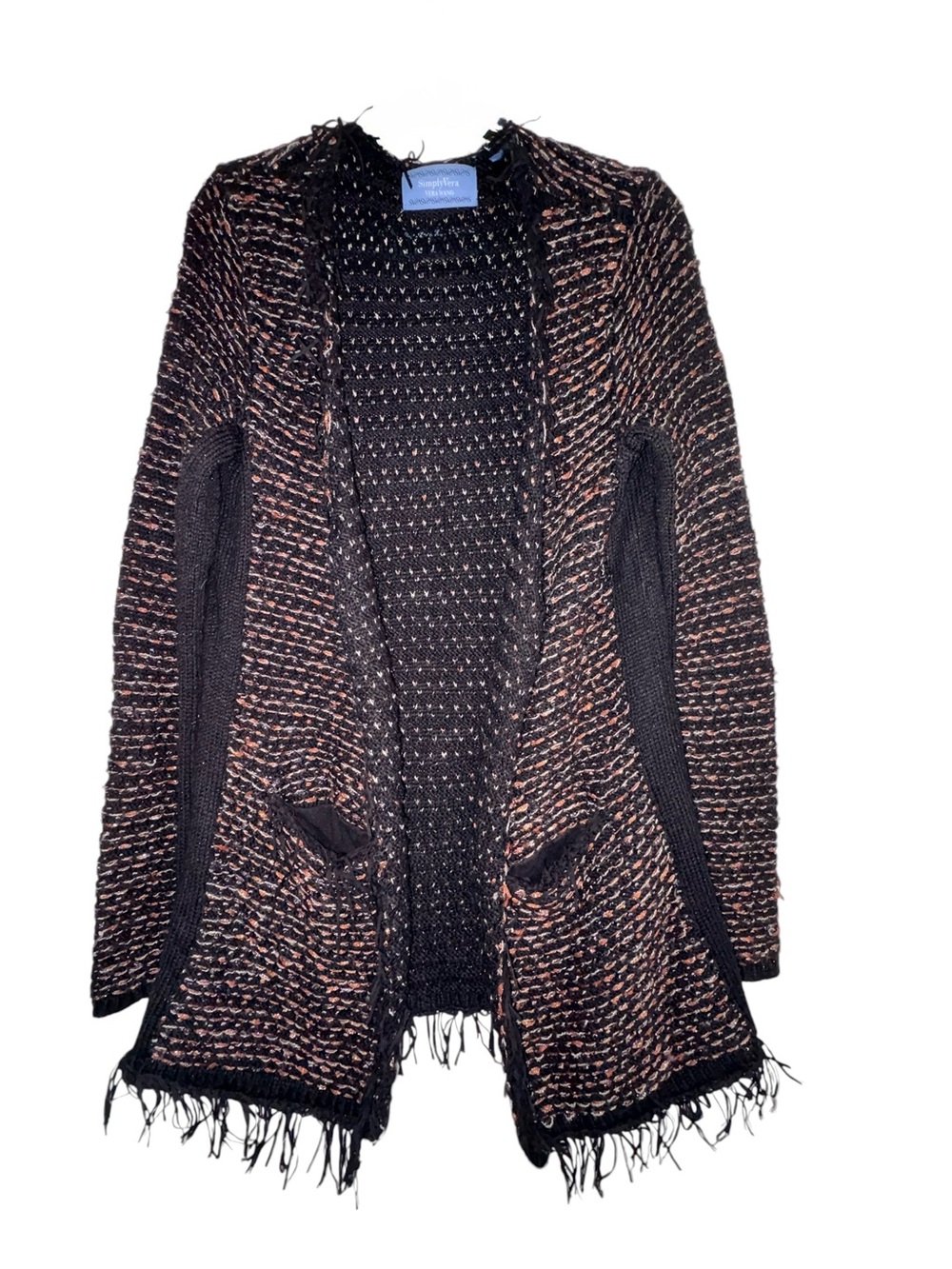 Simply Vera Vera Wang Black & Rust Open-Front Fringe Cardigan